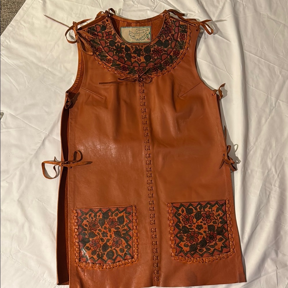 Brown Leather Embroidered Vest